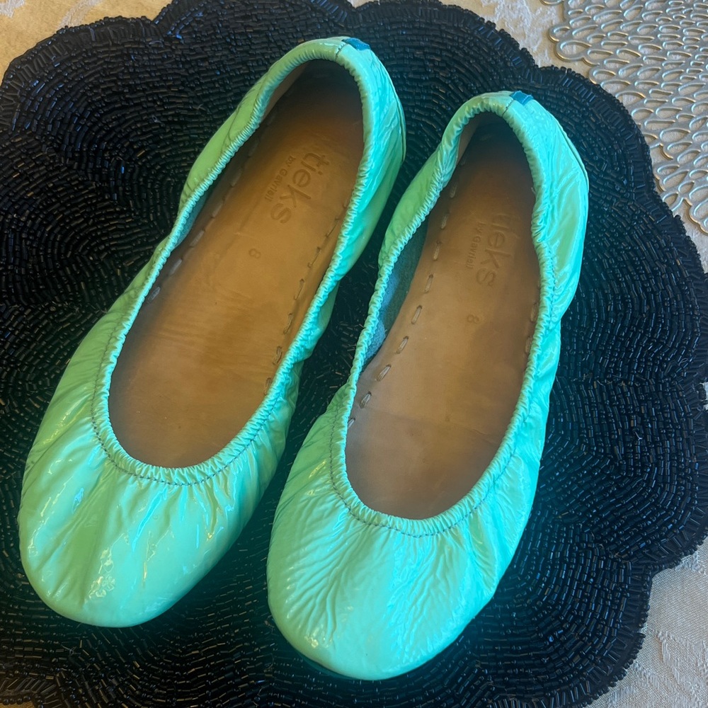 Tieks Green Ballet Flat with Turquoise Trim